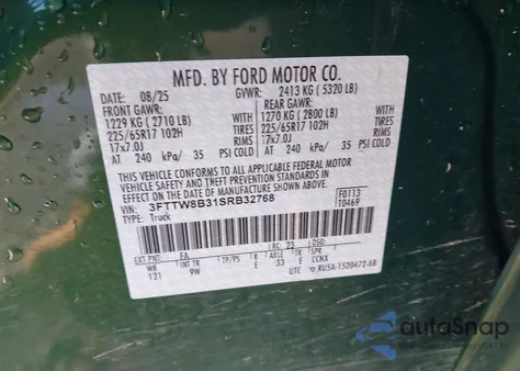 2025 Ford Maverick Xl z USA, uszkodzony, nr VIN 3FTTW8B31SRB32768